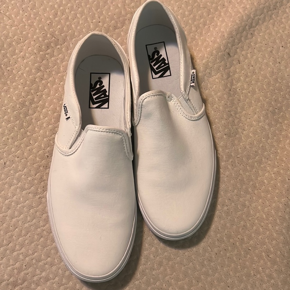 Brand new never worn white slip on vans